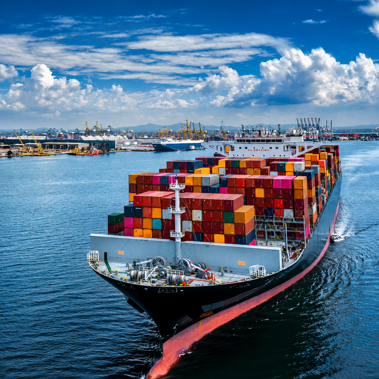 Ocean freight container vessel at port